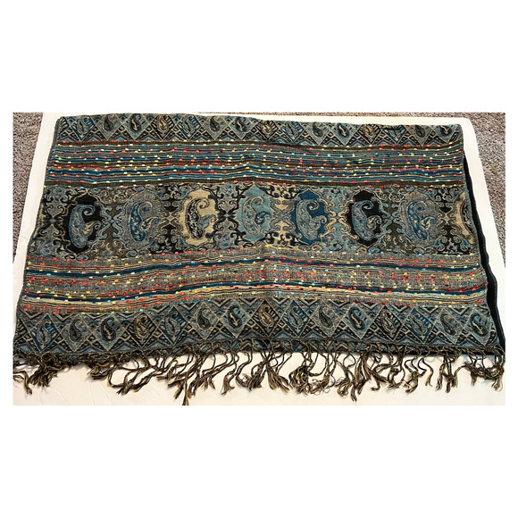 Boho Fringe Scarf Paisley Print Woven Pattern Two Pattern Long Scarf 70 Inch - Picture 1 of 5